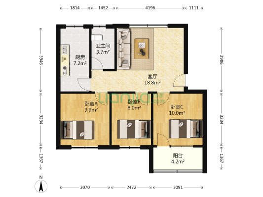 槐荫路312号院内 3室1厅1卫 78平方