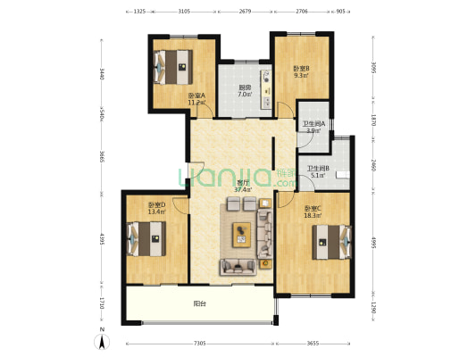 星荟云庭 4室1厅2卫 134平方
