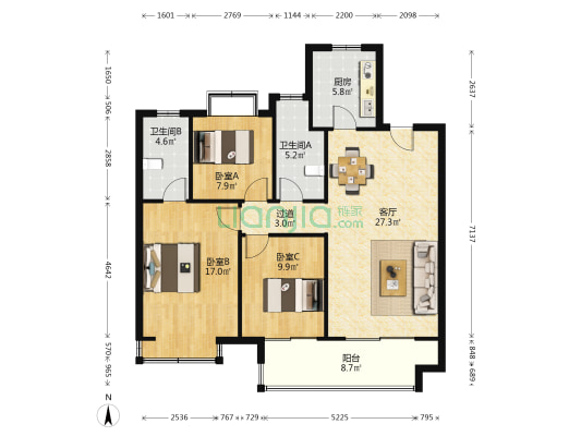 水沐云筑 3室1厅2卫 113平方