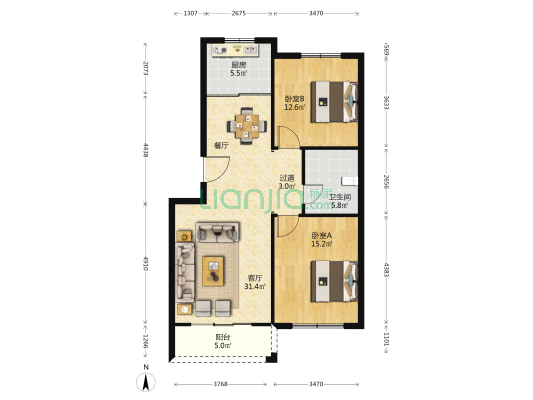 信特名苑 2室1厅1卫 98平方