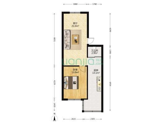 淮海西路265号 1室1厅1卫 60平方