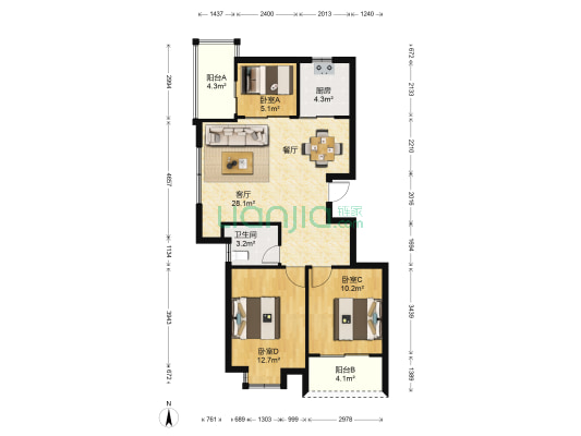 旗山高校教师公寓 3室1厅1卫 96平方