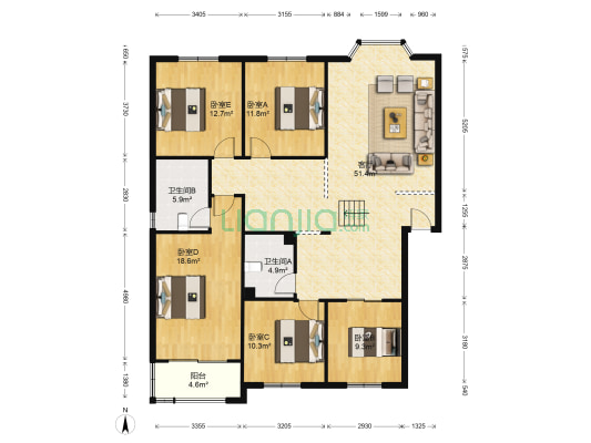 桂湖商城桂花园 5室1厅2卫 154平方
