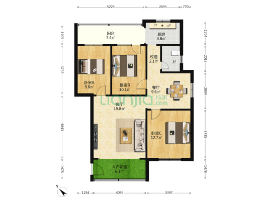 司法厅大园小区 3室2厅1卫 97平方