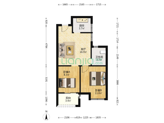 海潮雅园二园 2室1厅1卫 64平方