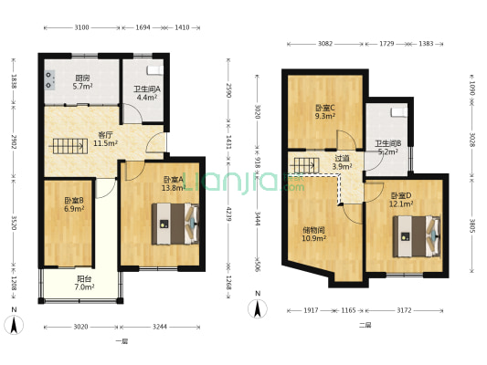 康佳花园二区 4室1厅2卫 64平方