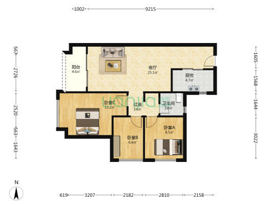 卓越蔚蓝铂樾府（普通住宅） 3室1厅1卫 85平方