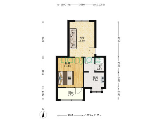 中南一村 1室1厅1卫 50平方