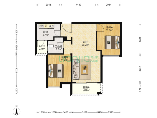 越秀星汇花园东区 2室1厅1卫 82平方