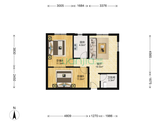 新兴家园 2室1厅1卫 67平方