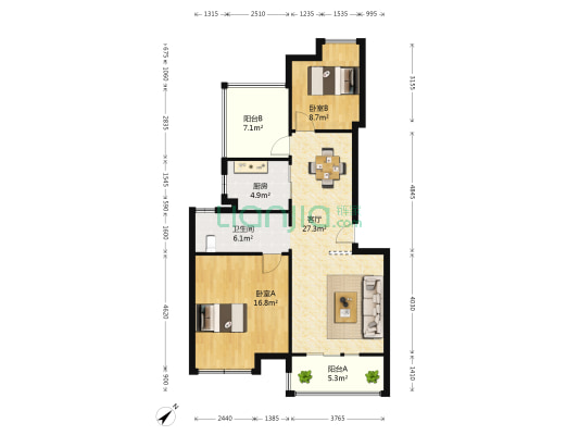丝宝叠翠园一期 2室1厅1卫 85平方