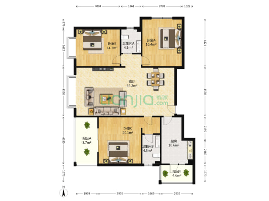 水岸天城 3室1厅2卫 152平方