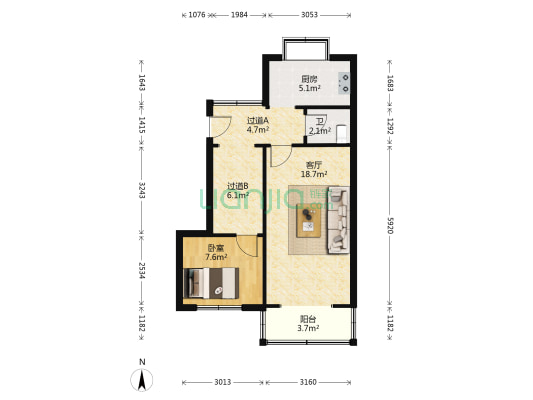 公路管理站住宅楼 1室1厅1卫 63平方