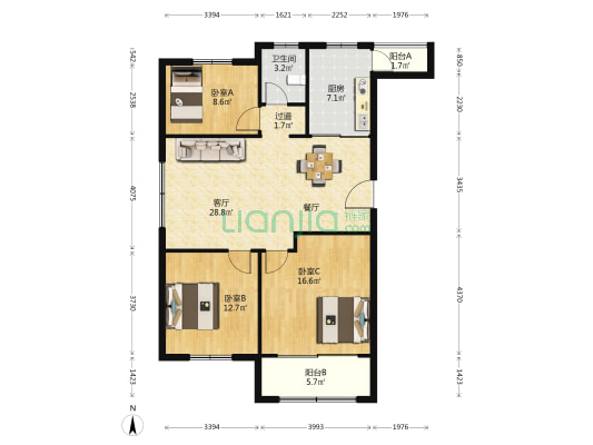 华裕涧麓府邸 3室1厅1卫 116平方