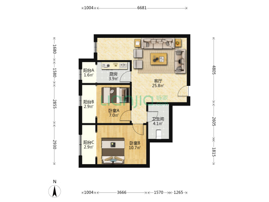 新松茂樾山二期 2室1厅1卫 75平方