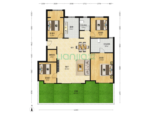 龙湖景粼天著 4室1厅2卫 138平方