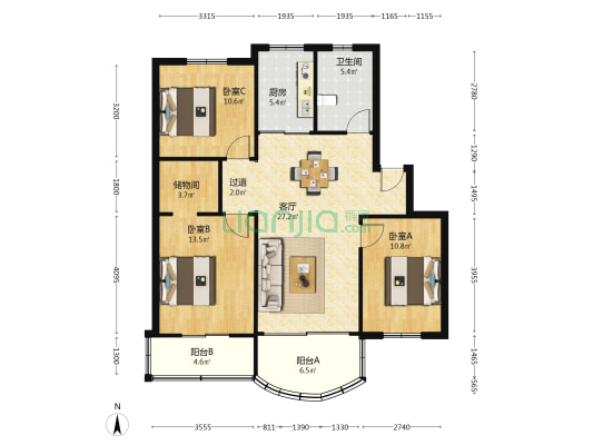 安盛家园 3室1厅1卫 107平方