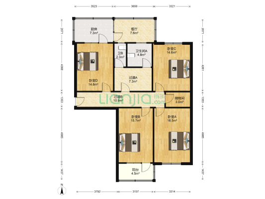 市供水总公司宿舍 4室1厅2卫 125平方