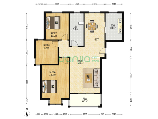 凉亭雅苑 2室1厅1卫 130平方