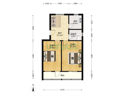 娄苑路798弄 2室1厅1卫 66平方