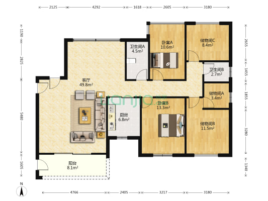 中锴·华章 2室1厅2卫 161平方