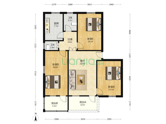 市府大院 3室1厅2卫 125平方