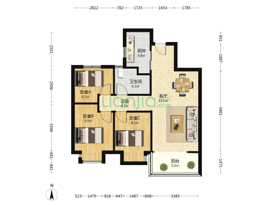 赣电贵府 3室1厅1卫 89平方