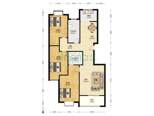 东岳世家 3室2厅2卫 155平方