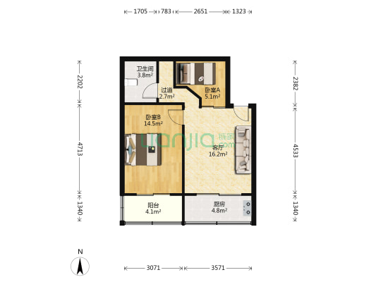 西美公馆 2室1厅1卫 70平方