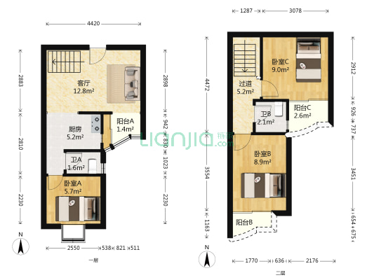 华清园 3室1厅2卫 74平方