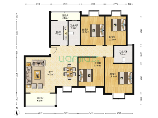 有色地勘大厦 4室1厅2卫 166平方