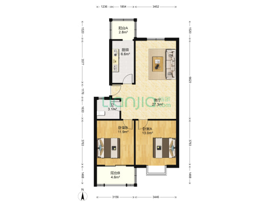 金明花园一期 2室1厅1卫 85平方