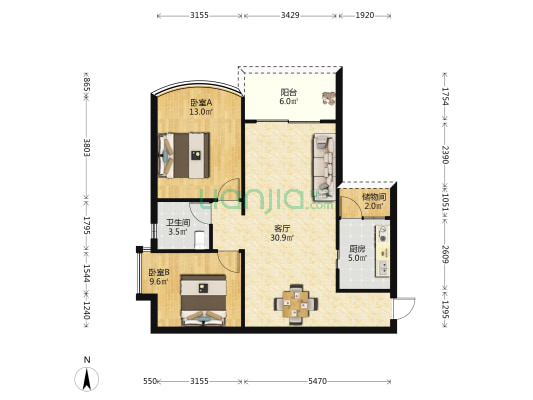 和德国际 2室1厅1卫 88平方