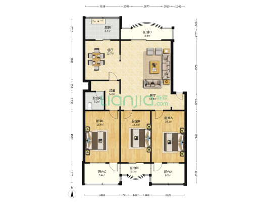 段兴西路4号 3室2厅1卫 139平方