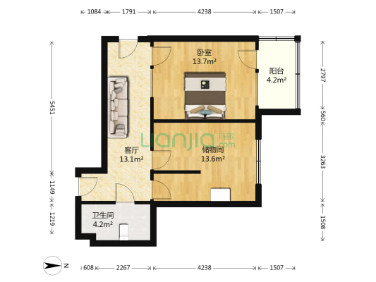 征仪路花园小区A区西区 1室1厅1卫 94平方