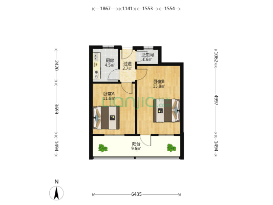 山大北路83号 2室0厅1卫 50平方
