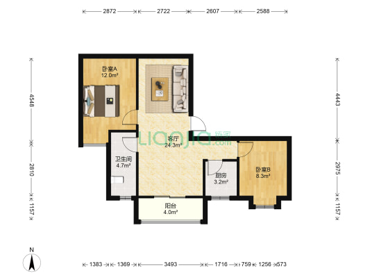 团结名居竹园 2室1厅1卫 75平方