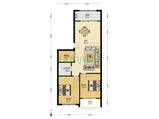 金丝路 2室1厅1卫 98平方