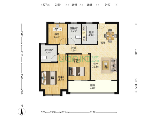 誉澜颂 3室1厅2卫 105平方
