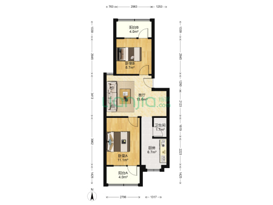 西凤路4号 2室1厅1卫 68平方