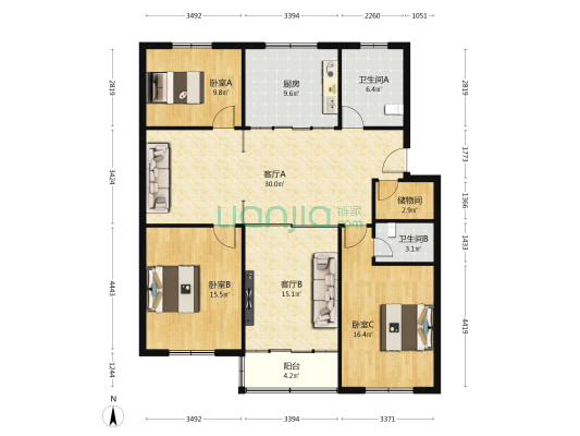越泉车家弄新村 3室2厅2卫 133平方