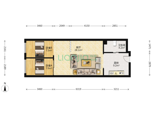 鸿府苑 2室1厅1卫 77平方