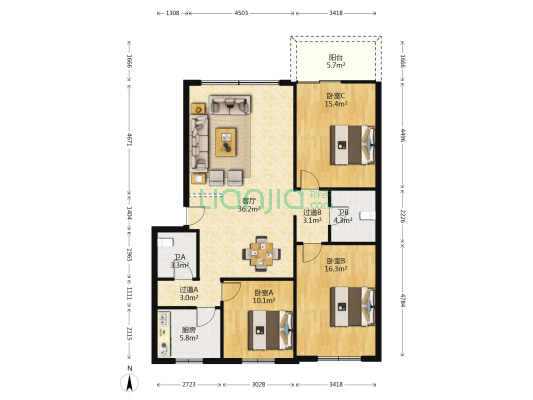 双湖路68号 3室1厅2卫 122平方