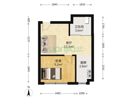 虹桥水景阁 1室1厅1卫 43平方