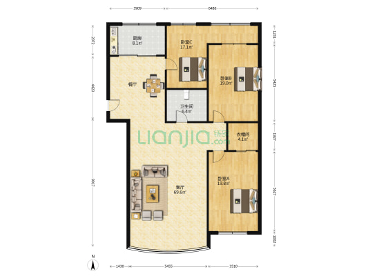 新五区鸿鸣公寓 3室1厅1卫 176平方