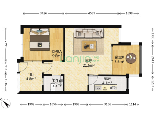 光辉岁月 2室1厅1卫 61平方