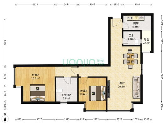 圣世一品 2室1厅2卫 107平方