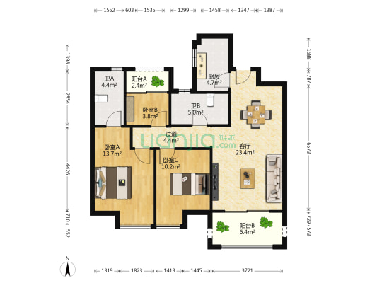 联发时代天阶 3室1厅2卫 96平方