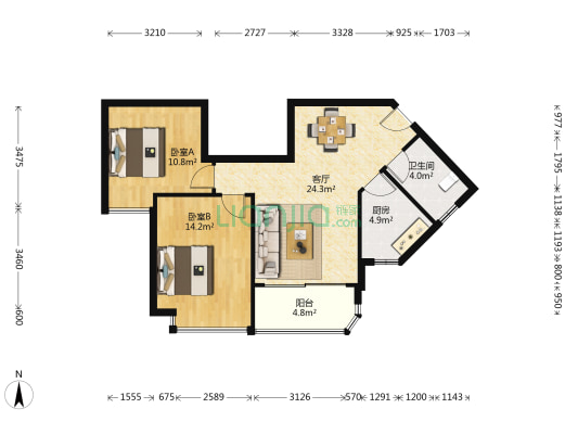 恒大翡翠华庭 2室1厅1卫 79平方