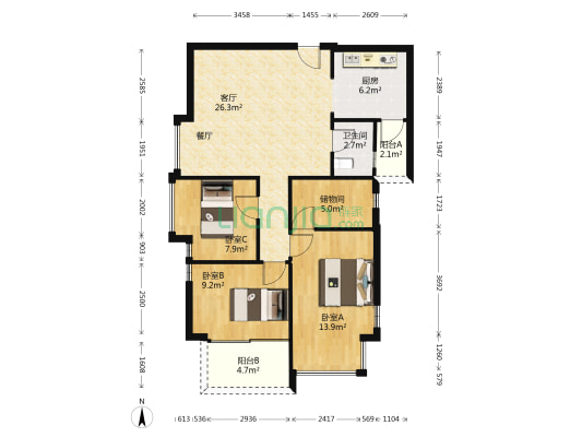金鸾大厦 3室1厅1卫 98平方
